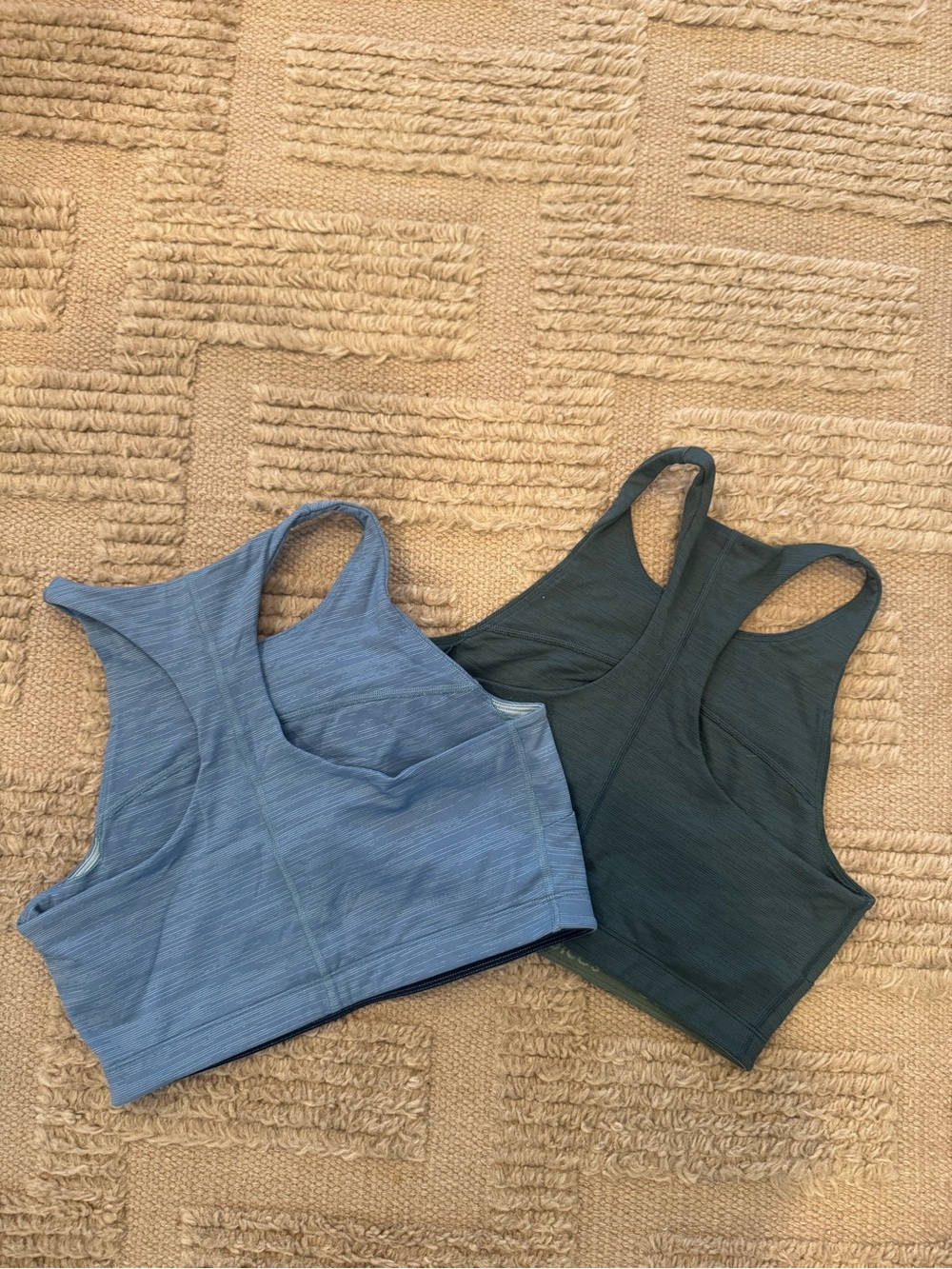 BUNDLE: 2 Outdoor Voices Racerback Crop Tank Sports Bras - Blue and Dark Green - Picture 2 of 4